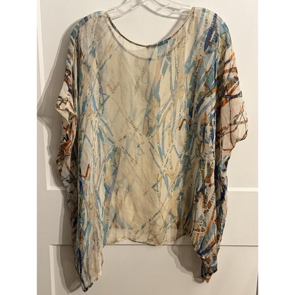 Gypsy 05 Tops - Gypsy 05 Kimono Blouse Womens Small Multicolor Abstract Silk Sheer Dolman Top